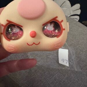 Baby Three 100% face with rabbit ears and pink and red glitter